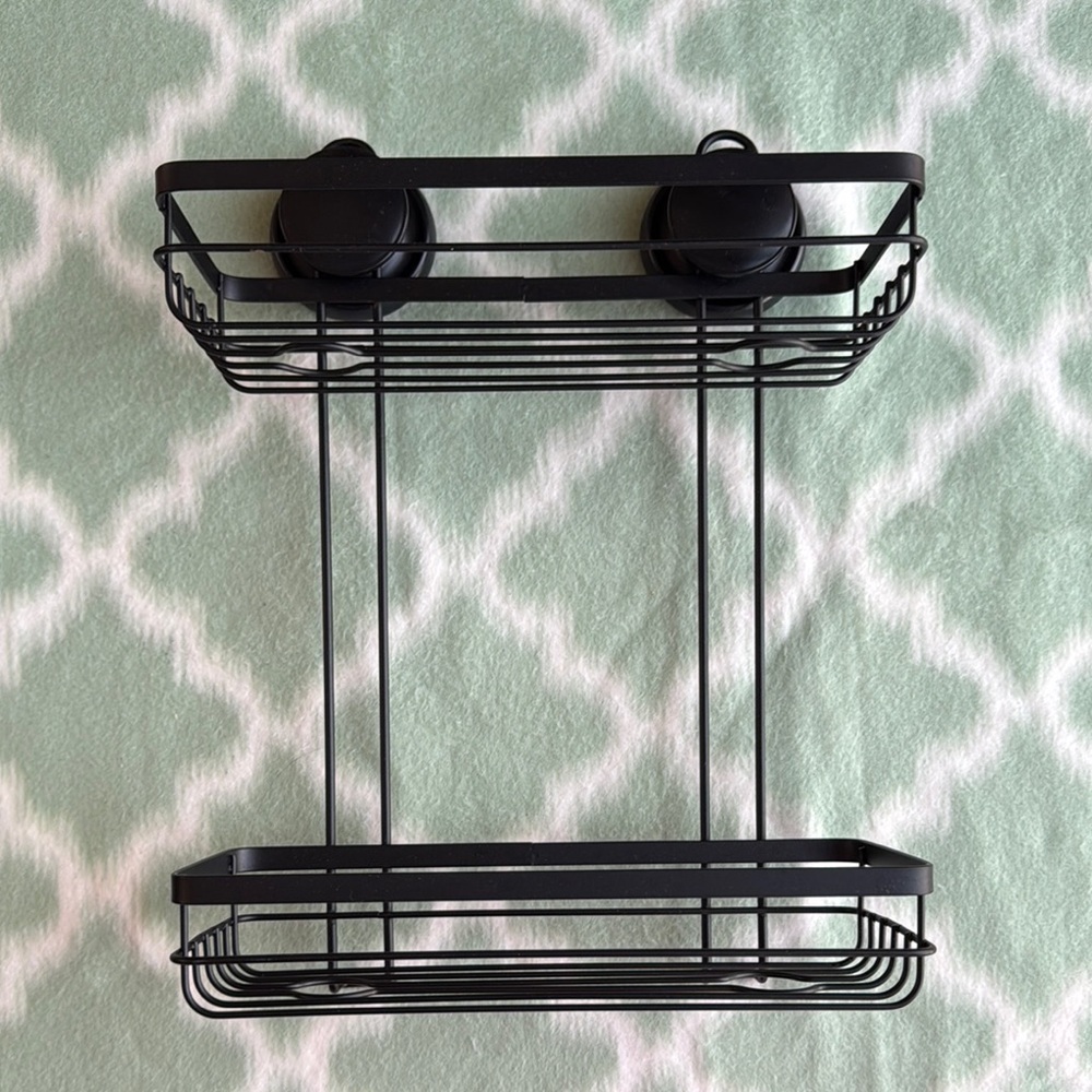 Double Tier Black Metal Organizer with suction cups - matte black
